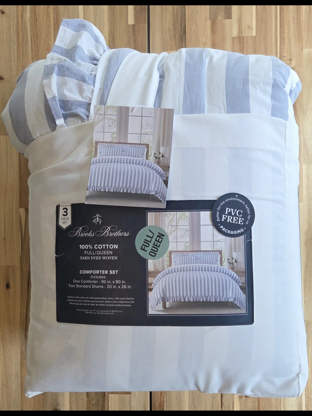 Brooks Brothers Cotton Duvet/Comforter Bedding Set - Blue & White
